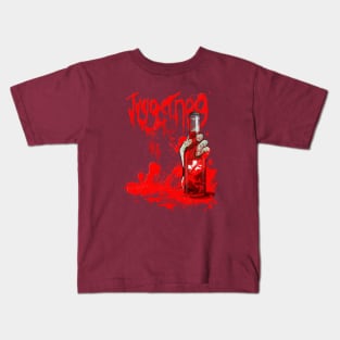 Zombie Hand Bloodied Juggernog on Maroon Kids T-Shirt